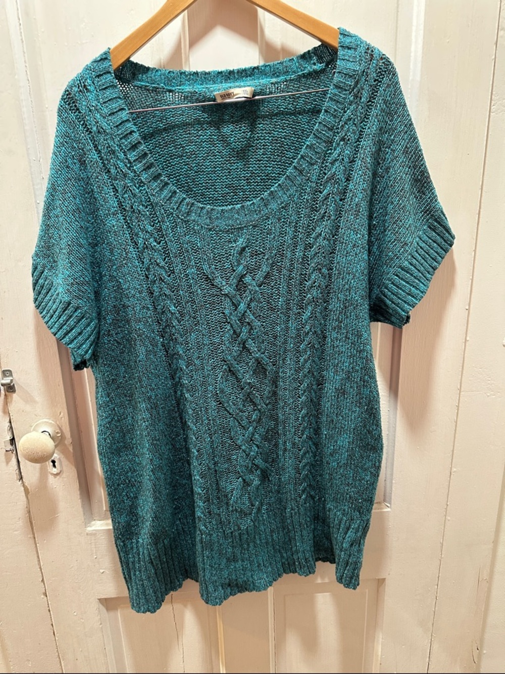 Old Navy Teal Cable Knit Scoop Neck Short Sleeve Sweater